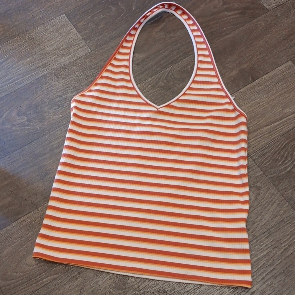 American Eagle Striped Orange and White Tank Top Size M Semi New